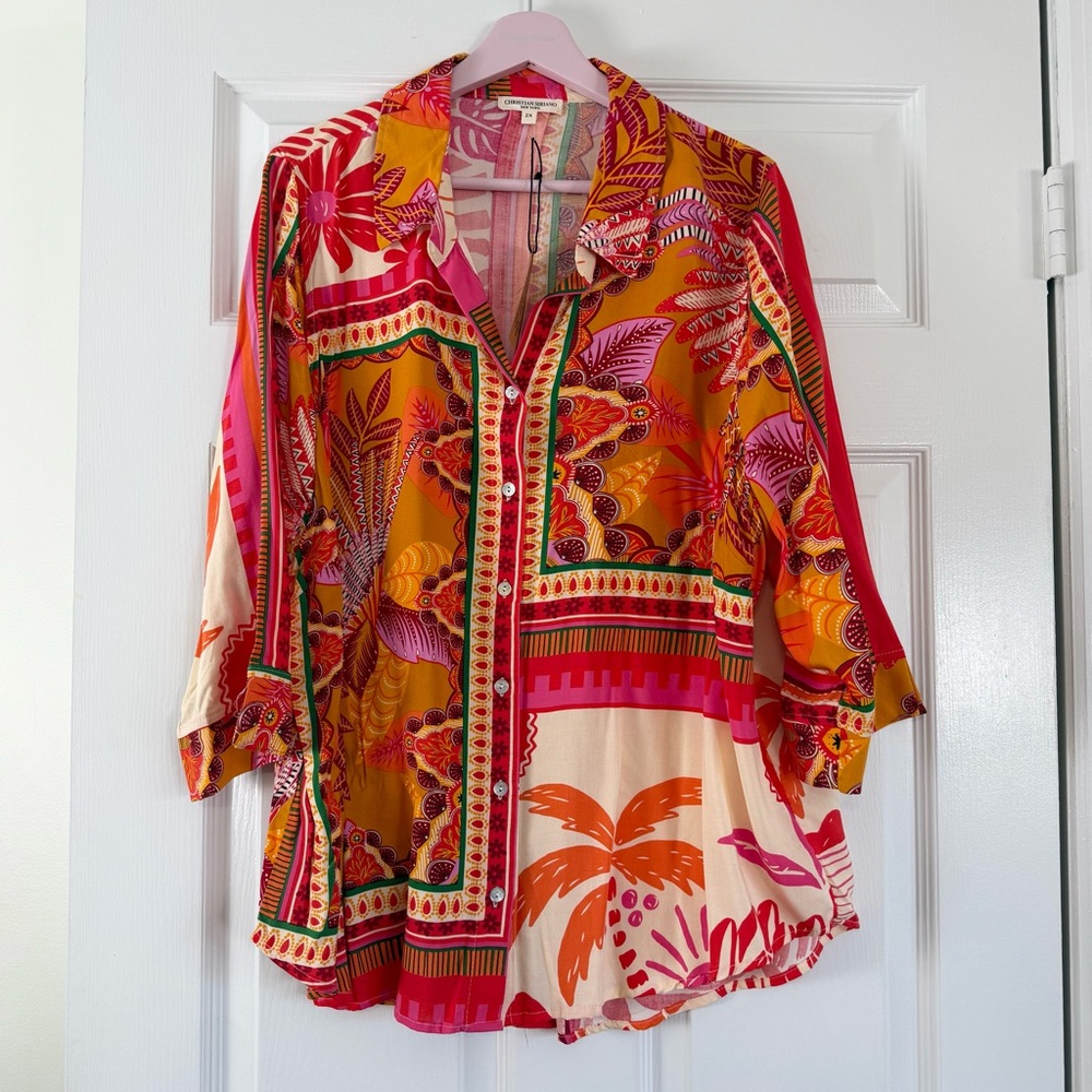 NEW Christian Siriano Vibrant Floral Women's Rayon Top Size 2X